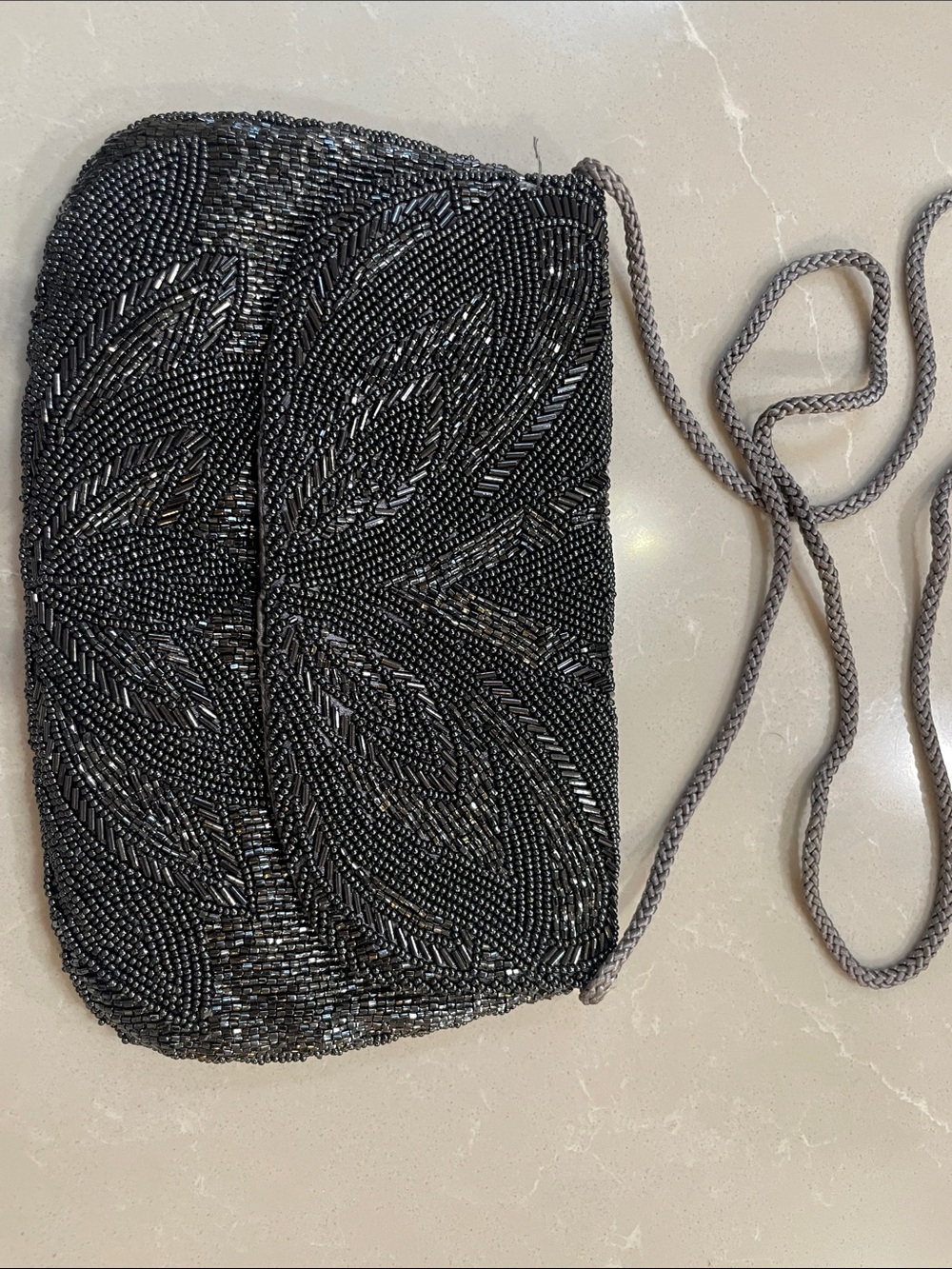 Preston and York Beaded Charcoal Evening Clutch with Braided Strap
